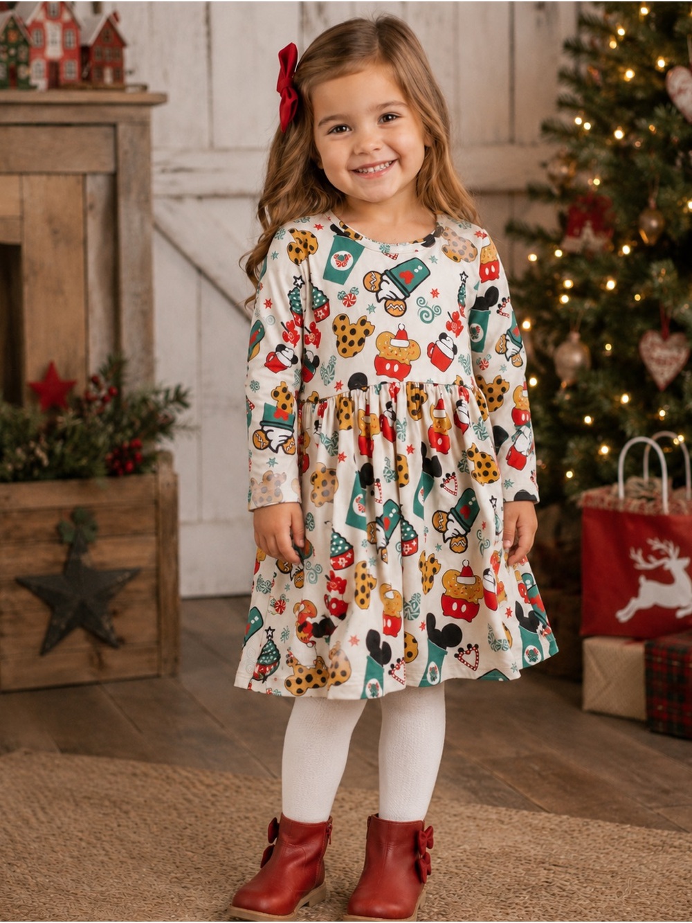 Rylee Faith Disney Christmas Dress Girls Size 6 NWT Holiday Mickey Print